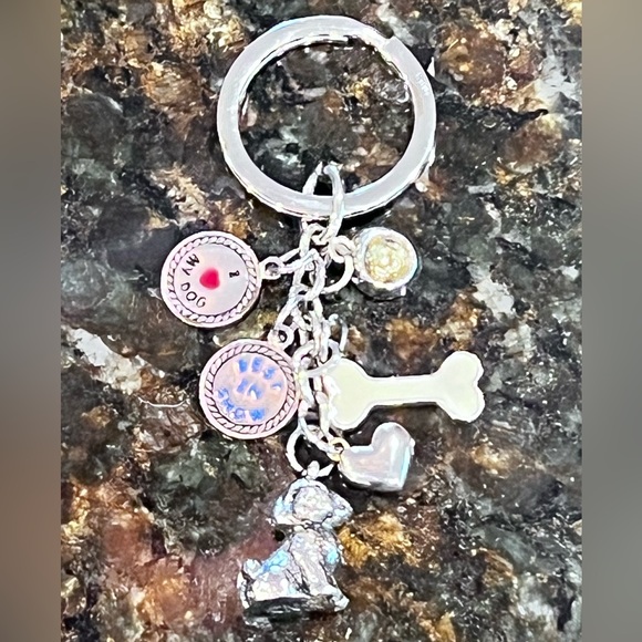 Bichon Frisé Silver Key Ring Keychain with Dangling Dog Charms - Picture 5 of 5